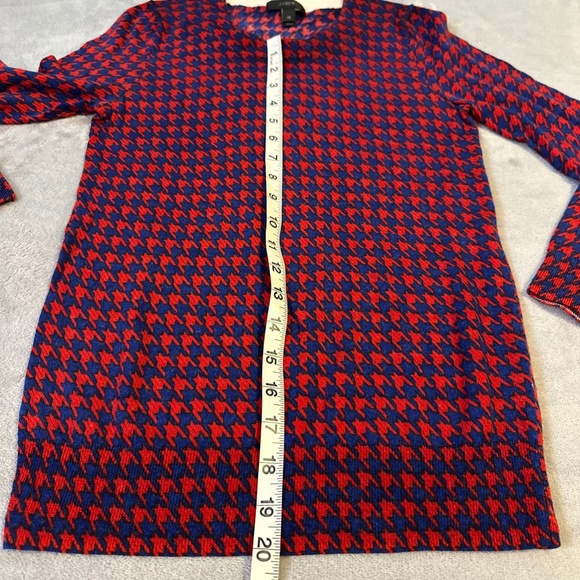 J. Crew Sweater Women's XS Tippi Blue Red Houndstooth 100% Merino Wool F8262 - Picture 3 of 9